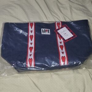 Brighton Navy Tote with Red Heart Accents